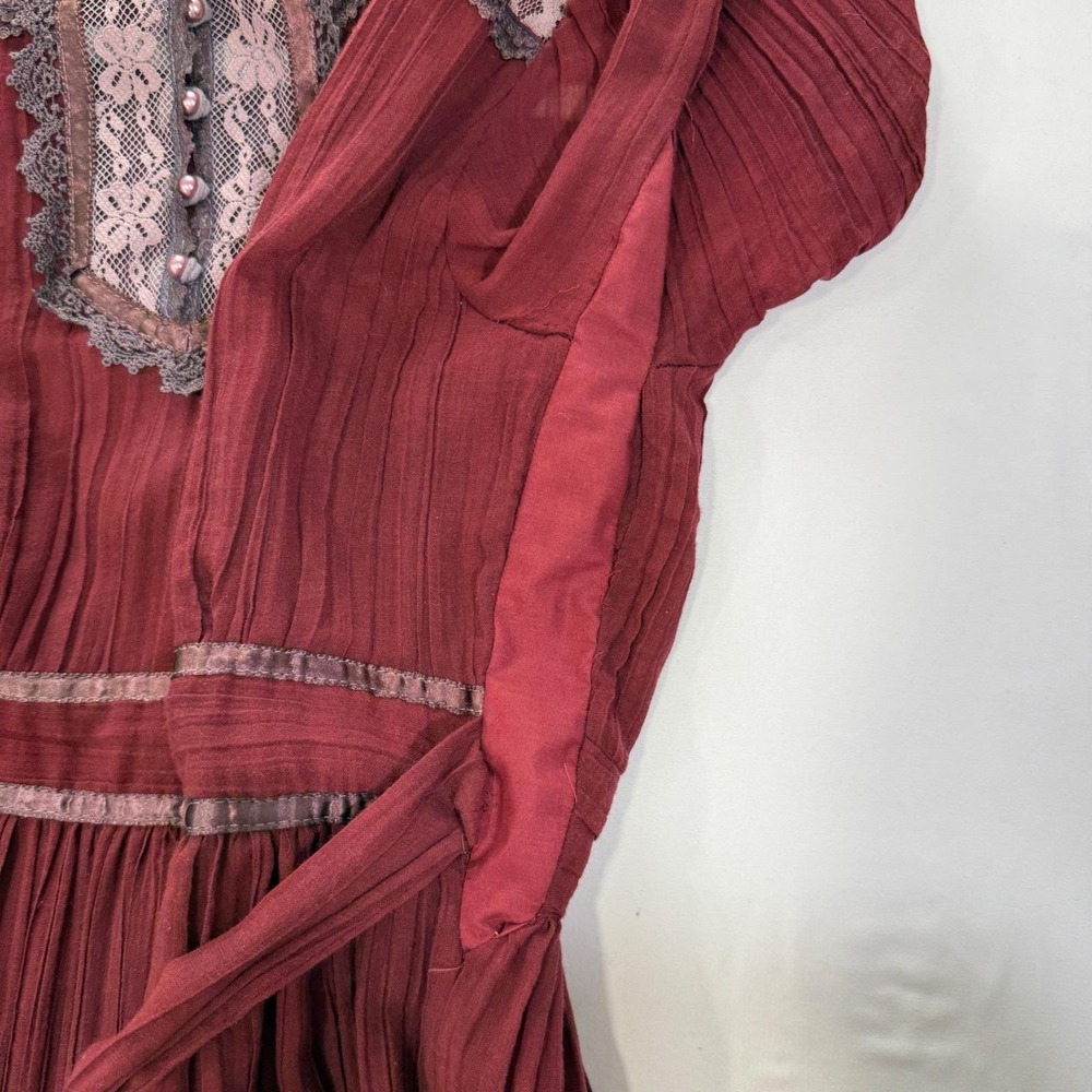 Gunne Sax 70s Vintage Lace Maxi Dress Womens S Burgundy Victorian Prairie - Picture 9 of 15
